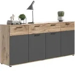 Mid.you Sideboard, Grau, Holzwerkstoff, 5 F&auml;cher, 2 Schublade(n) Schubladen,