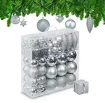 Relaxdays Weihnachtskugeln-Set, Silber, Kunststoff, 8x9x8 cm, Dekoration,