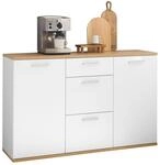 Mid.you Sideboard, Wei&szlig;, Eiche Artisan, Kunststoff, 2 F&auml;cher, 3 Schublade(n)