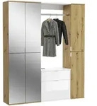 Mid.you Garderobe, Wei&szlig; Hochglanz, Glas, Holzwerkstoff, 3-teilig, 1 Schublade(n)