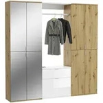 Mid.you Garderobe, Wei&szlig; Hochglanz, Glas, Holzwerkstoff, 3-teilig, 1 Schublade(n)