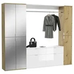 Mid.you Garderobe, Wei&szlig; Hochglanz, Glas, Holzwerkstoff, 3-teilig, 2 Schublade(n)