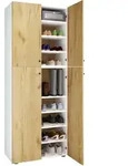 Mid.you Schuhschrank Lona, Wei&szlig;, Honigeiche, Kunststoff, 6 F&auml;cher, 70x182x39 cm,