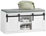 SoBuy Schuhbank, Wei&szlig;, Holzwerkstoff, Metall, 90x46x35 cm, Garderobe,