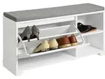 SoBuy Schuhbank, Wei&szlig;, Hellgrau, Holzwerkstoff, 90x46x24 cm, Garderobe,