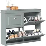 SoBuy Schuhschrank, Hellgrau, Holzwerkstoff, 105x82x24 cm, FSC 100%, Garderobe,