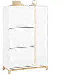 SoBuy Schuhschrank, Wei&szlig;, Natur, Holzwerkstoff, Holz, Bambus, 80x122x34 cm,