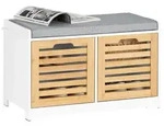 SoBuy Schuhbank, Wei&szlig;, Natur, Holzwerkstoff, 71x43x35 cm, Garderobe,