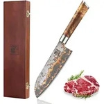 Zayiko Santoku-Messer, Braun, Metall, Echtholz, 31 cm, Kochen, K&uuml;chenmesser