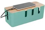 Relaxdays Kabelbox, T&uuml;rkis, Kunststoff, Holz, 30.5x11.5x12.5 cm, Arbeitszimmer,