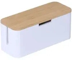 Relaxdays Kabelbox, Wei&szlig;, Holz, Metall, 34x14.5x11 cm, Arbeitszimmer, B&uuml;rozubeh&ouml;r