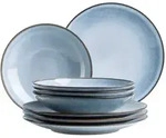 M&auml;ser Tafelservice Smoky's; Blau, Keramik, 8-teilig, Gr&uuml;ner Punkt, Made in Europe,