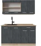 Vicco K&uuml;chenzeile, Schwarz, Honigeiche, Holzwerkstoff, K&uuml;chenblock,Rechteckig,