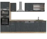 Vicco K&uuml;chenzeile, Schwarz, Honigeiche, Holzwerkstoff, K&uuml;chenblock,Rechteckig,