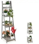 Relaxdays Blumentreppe, Grau, Holz, 41x160x50 cm, Wohnzimmer, Wohnzimmertische,