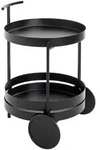 Servierwagen, Schwarz, Metall, rund, Rollen, Rundrohr, 42x62x42 cm, Esszimmer,