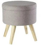 Echtwerk Hocker, Grau, Holz, rund, 32.5x36x32.5 cm, Stauraum, Wohnzimmer, Hocker,