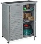 Relaxdays Gartenschrank, Grau, Holz, Metall, Papier, 86.5x97x47 cm, Aufbewahrung &