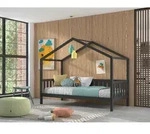 Vipack Hausbett, Anthrazit, Holz, Kiefer, massiv, 90x200 cm, Kinder- & Jugendzimmer,