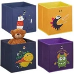 Relaxdays 4Xkinderaufbewahrungsboxen, Mehrfarbig, Textil, Wellpappe, Metall,...
