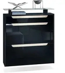 Vladon Schuhschrank, Schwarz Hochglanz, Creme, Holzwerkstoff, 89x96x23 cm,...