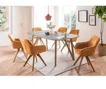 Mid.you Tischgruppe, Grau, Gold, Holz, Textil, Buche, Eiche, massiv, Raute, oval,