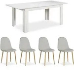 Homestyle4u Tischgruppe, Grau, Wei&szlig;, Textil, Holz, 160x88x90 cm, Esszimmer,...