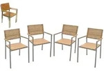 Gardenson Gartenstuhl-Set, Schwarz, Silber, Teak, Holz, Metall, Kunststoff,...