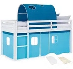 Homestyle4u Hochbett, Blau, Wei&szlig;, Textil, 90x200 cm, Kinder- & Jugendzimmer,