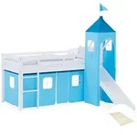 Homestyle4u Hochbett, Blau, Wei&szlig;, Textil, Kiefer, 90x200 cm, Kinder- &...