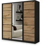 Masseno Schwebet&uuml;renschrank, Schwarz, Eiche Wotan, Holzwerkstoff, 9 F&auml;cher, 4