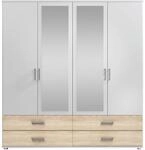 Carryhome Kleiderschrank, Wei&szlig;, Sonoma Eiche, Glas, Holzwerkstoff, 2 F&auml;cher, 4
