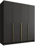 Mirjan24 Kleiderschrank, Schwarz, Gold, Holzwerkstoff, 9 F&auml;cher, Rechteckig,