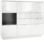 Vladon Highboard, Schwarz Hochglanz, Holzwerkstoff, 153x123x37 cm, Wohnzimmer,