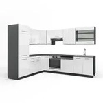 Vicco Eckk&uuml;che, Wei&szlig; Hochglanz, Anthrazit, Holzwerkstoff, L-Form,Formgebogen,