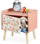 Relaxdays Kinder-Nachttisch, Rot, Holzwerkstoff, Holz, 40x41x30 cm, Kinder- &