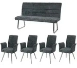 MCW Esszimmer-Set, Blau, Textil, 160x100x65 cm, Esszimmer, B&auml;nke, Tisch- &