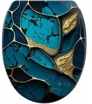 Sanilo Wc-Sitz, Blau, Holzwerkstoff, Marmor Optik, Oval, 38x5.5x47 cm, Badezimmer, WC