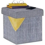 Relaxdays Sitzhocker, Grau, Holz, Textil, Holzwerkstoff, 35x36x35 cm, Wohnzimmer,