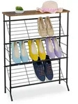 Relaxdays Schuhregal, Schwarz, Metall, Holzwerkstoff, Rechteckig, 70x89.5x23.5 cm,