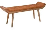 Mid.you Hockerbank, Braun, Holz, Echtleder, Ziegenleder, Mangoholz, massiv, 2-Sitzer,