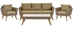 Beliani Lounge-Set, Beige, Gr&uuml;n, Dunkelbraun, Kunststoff, rechteckig,...