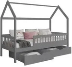 Mirjan24 Hausbett, Grau, Holz, 2 Schubladen, Rechteckig, 90x200 cm, Kinder- &