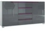 Vladon Sideboard, Grau, Lila, Holzwerkstoff, 138.5x75.5x35 cm, Wohnzimmer,...