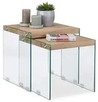Relaxdays 2Xsatztisch, Mehrfarbig, Holzwerkstoff, Glas, 44.5x45x45 cm,...