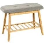 Schuhbank, Grau, Natur, Holz, Textil, Bambus, F&uuml;llung: Polyester, 60x44x30 cm,