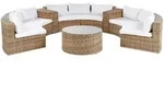 Beliani Lounge, Hellbraun, Wei&szlig;, Kunststoff, 9-Sitzer, Rund, Loungem&ouml;bel,