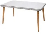 MCW Poly-Rattan, Grau, Braun, Holz, rechteckig, 150x78x90 cm, Gartenm&ouml;bel,