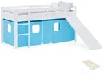 Homestyle4u Hochbett, Blau, Wei&szlig;, Textil, Kiefer, 90x200 cm, Kinder- & Jugendzimmer,