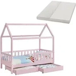 Juskys Kinderbett, Rosa, Holz, 80x160 cm, Kinder- & Jugendzimmer, Kinderm&ouml;bel,